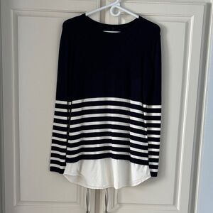 Renee C. Navy and White Striped Long Sleeve Sweater